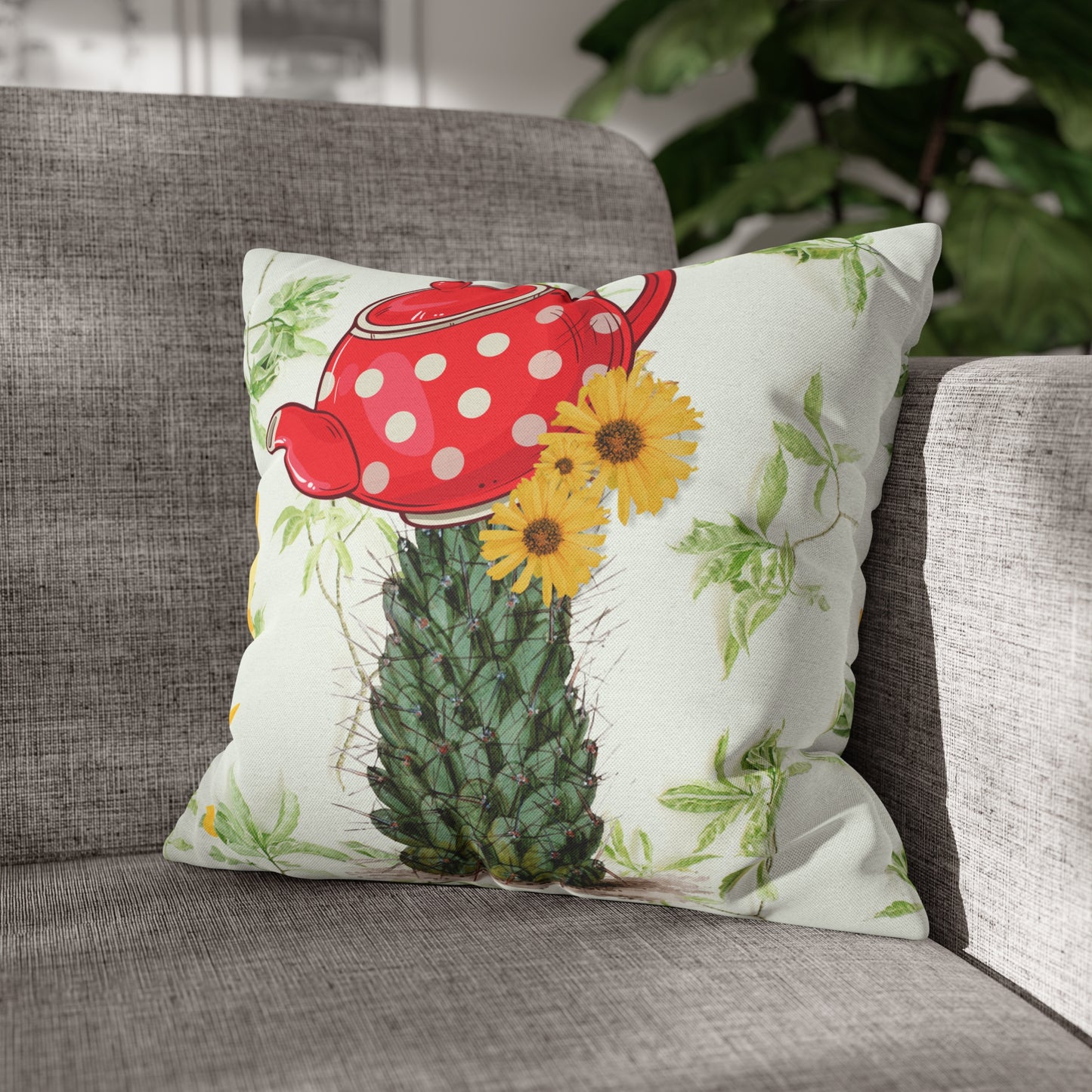 Teapot Cactus. Cushion Cover.