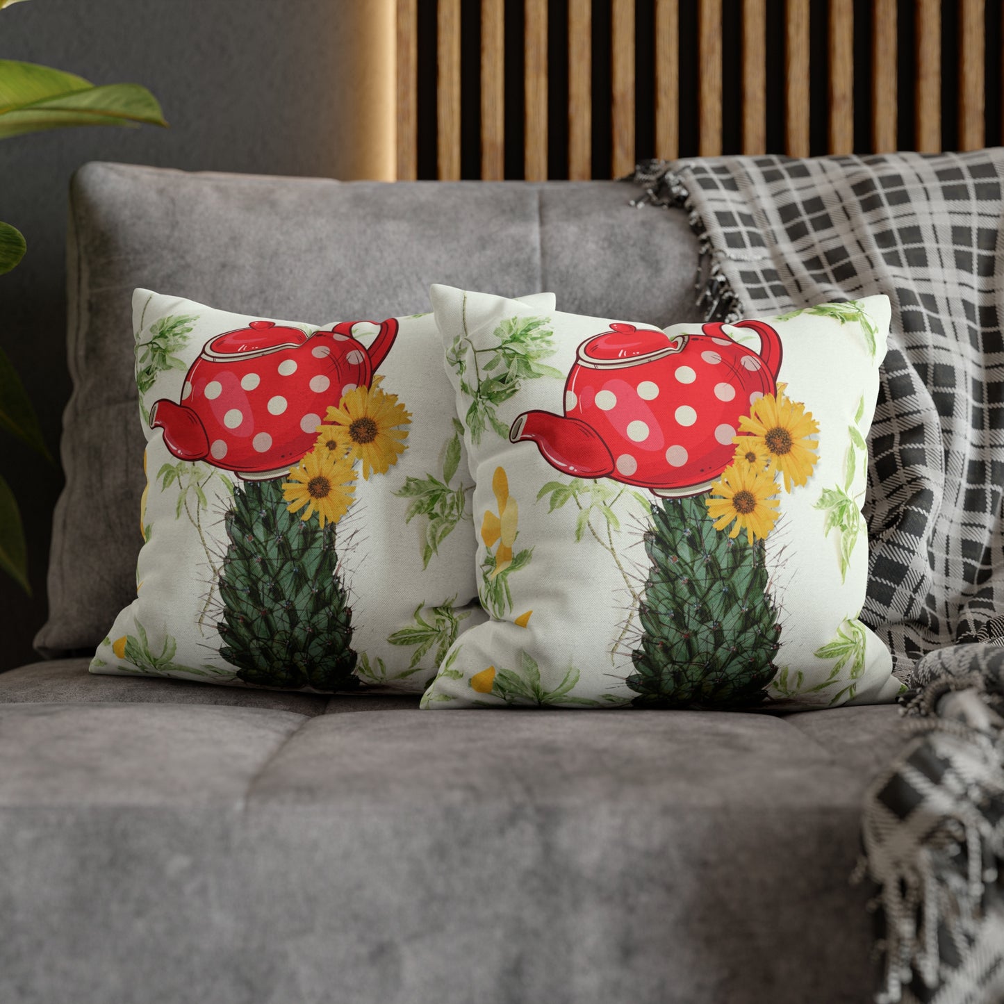 Teapot Cactus. Cushion Cover.