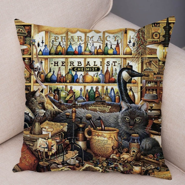 Oil Painting Cat Cushion Covers.