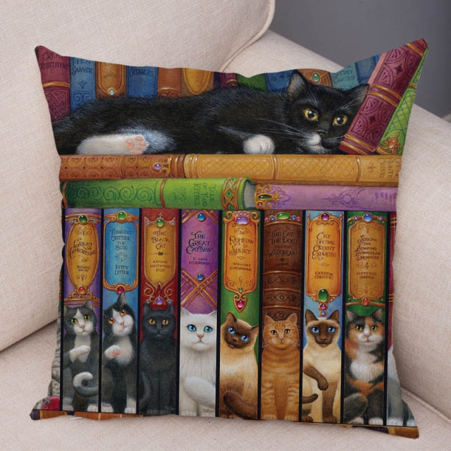 Oil Painting Cat Cushion Covers.