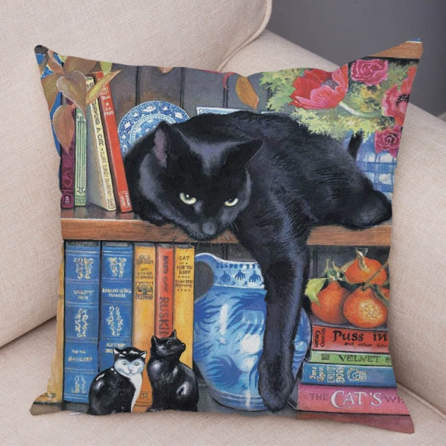 Oil Painting Cat Cushion Covers.