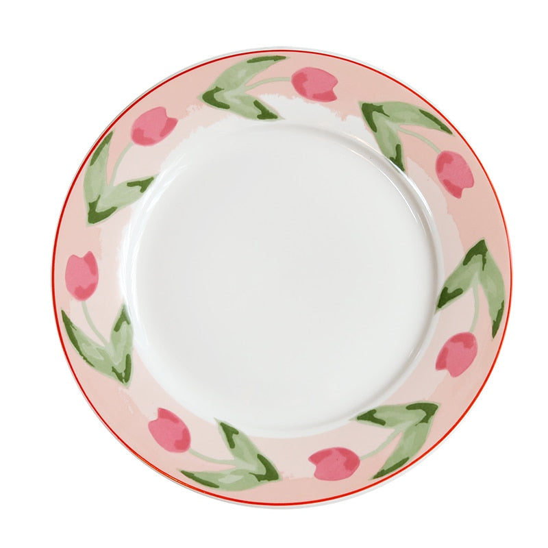 Hand Painted French Style Tulip Dinner Plate. Bone China.