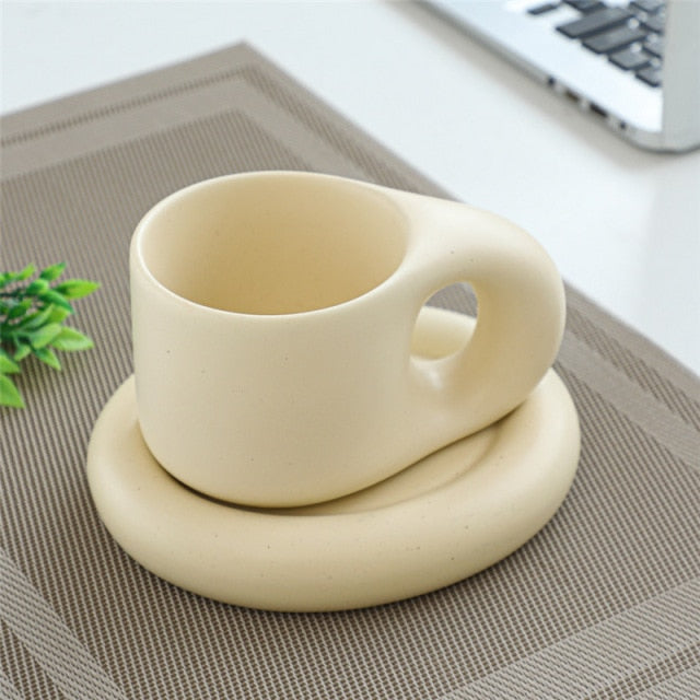 Fat Handle Coffee Cup and Saucer