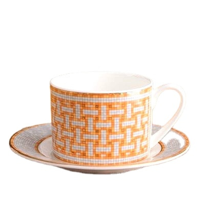 Handmade Citrus Bone China Coffee Cup and Saucer.